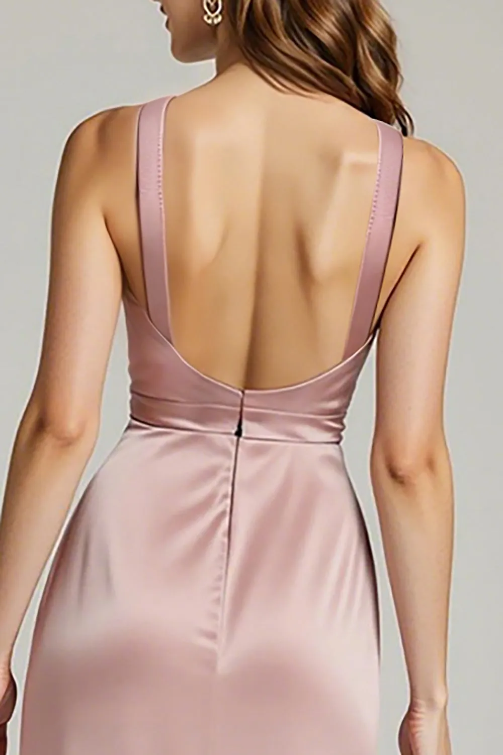 Light Pink Satin V-Neck Sheath Ruched Formal Dress sold by Zapaka product image thumbnail 4
