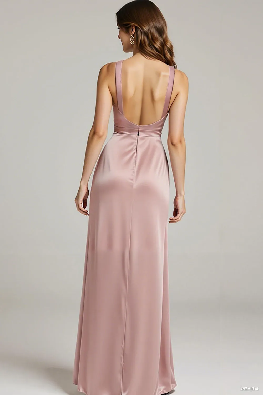 Light Pink Satin V-Neck Sheath Ruched Formal Dress sold by Zapaka product image thumbnail 2