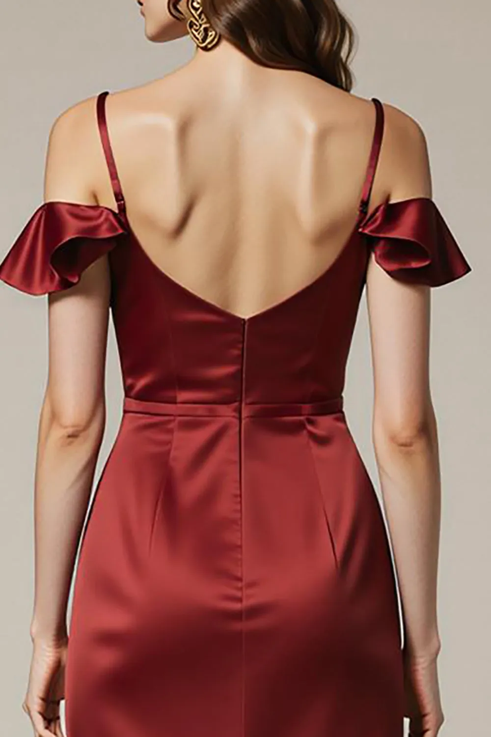 Red Cold Shoulder Satin Sheath Long Formal Dress sold by Zapaka product image thumbnail 4