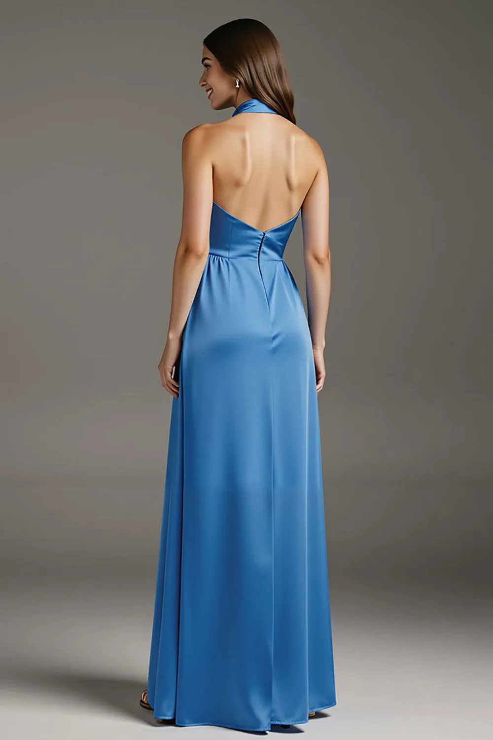 Lake Blue A Line Satin Long Formal Dress sold by Zapaka product image thumbnail 2