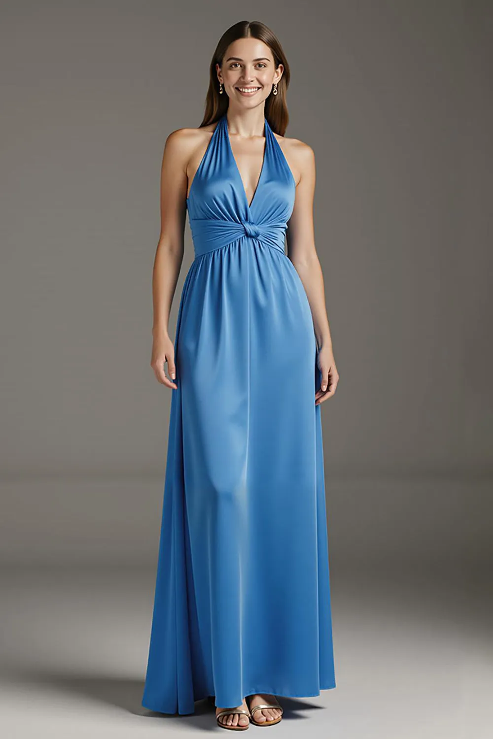 Lake Blue A Line Satin Long Formal Dress sold by Zapaka