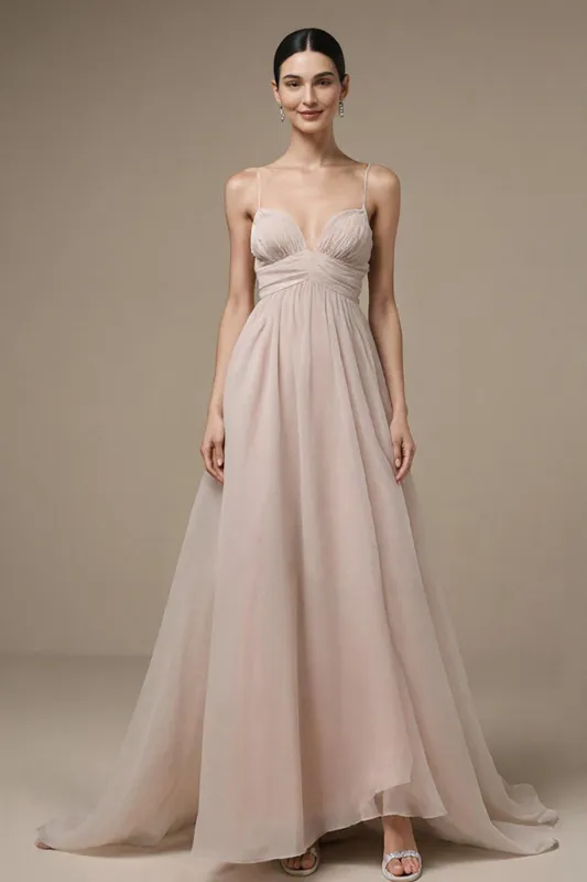 Light Pink A Line Spaghetti Straps Long Formal Dress sold by Zapaka