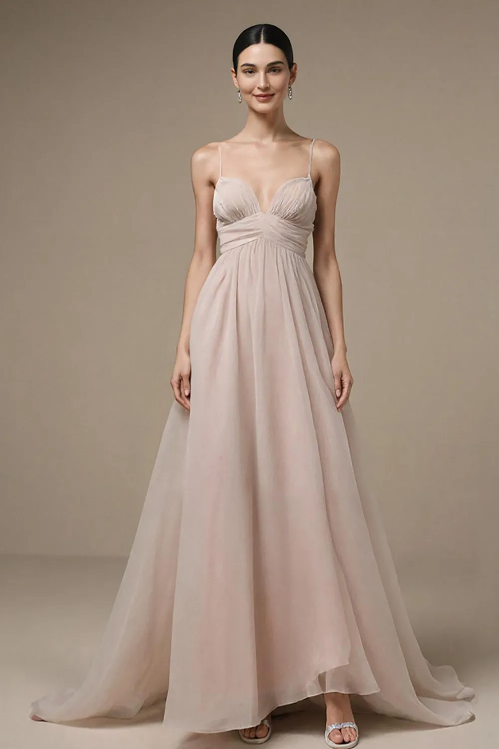 Light Pink A Line Spaghetti Straps Long Formal Dress sold by Zapaka