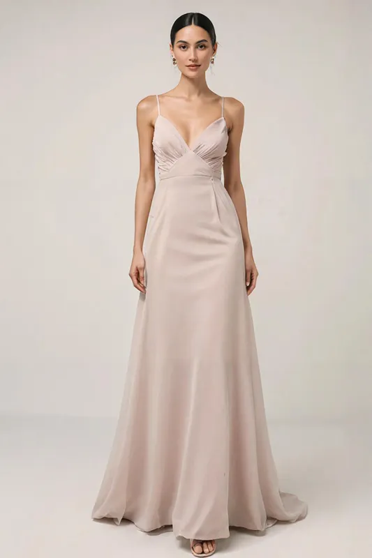 Light Pink Sheath Spaghetti Straps Long Formal Dress sold by Zapaka
