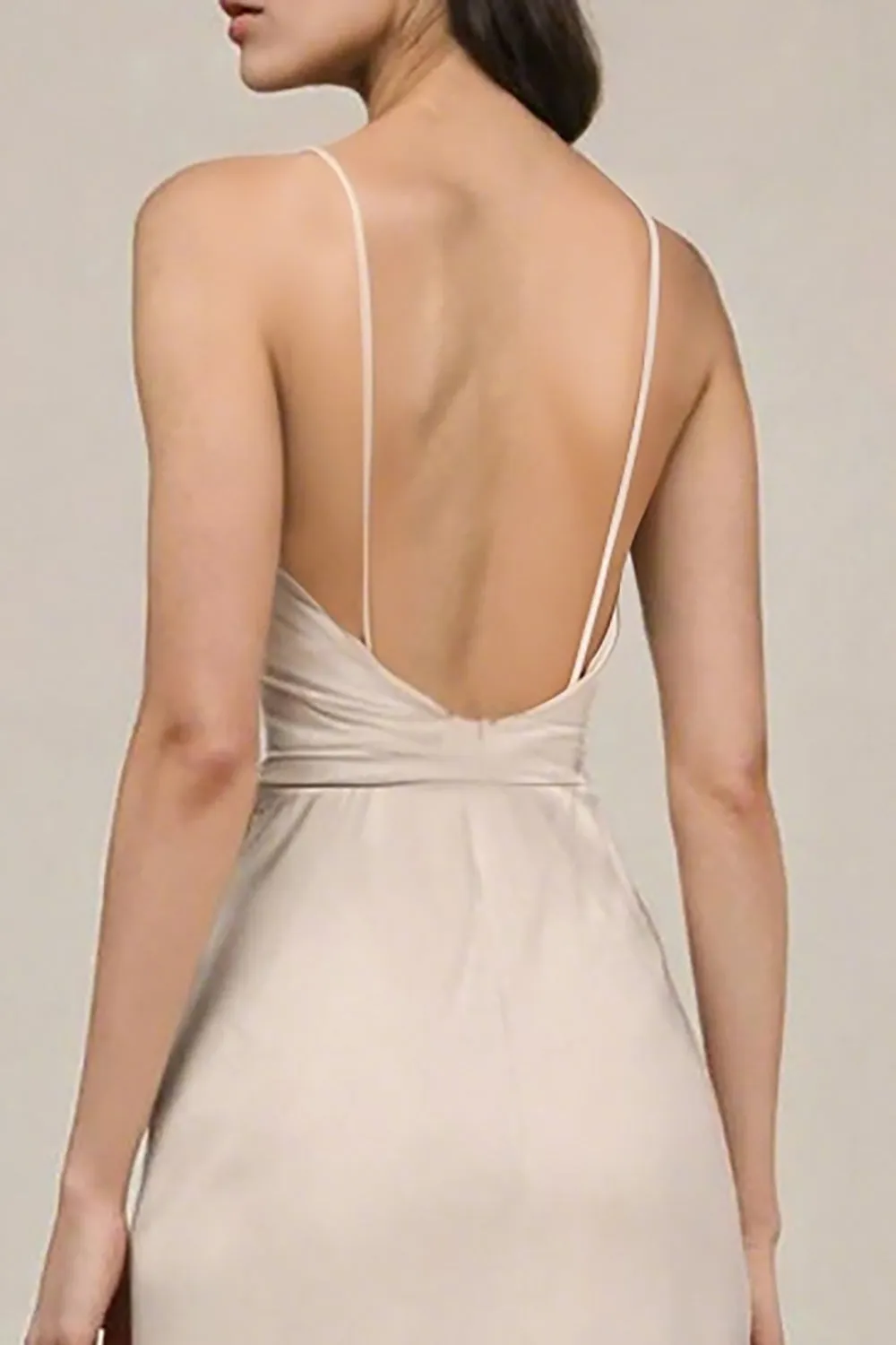 Ivory Sheath Spaghetti Straps Long Formal Dress with Slit sold by Zapaka product image thumbnail 4