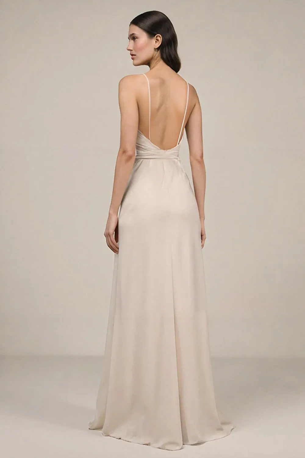 Ivory Sheath Spaghetti Straps Long Formal Dress with Slit sold by Zapaka product image thumbnail 2