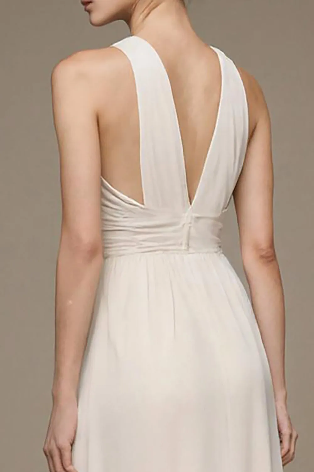 V-Neck Ivory A Line Long Formal Dress with Slit sold by Zapaka product image thumbnail 4