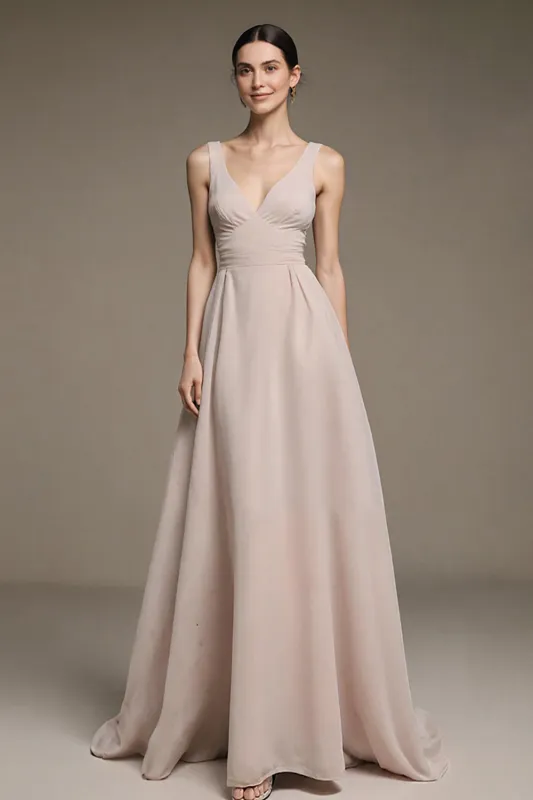 Ivory V-Neck A Line Long Formal Dress sold by Zapaka