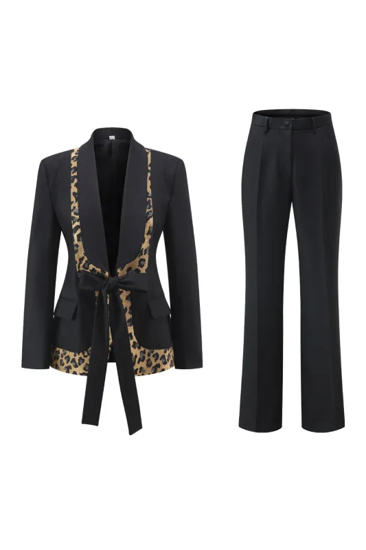 Black Leopard print Slim Fit 2-piece Women Suits sold by Zapaka