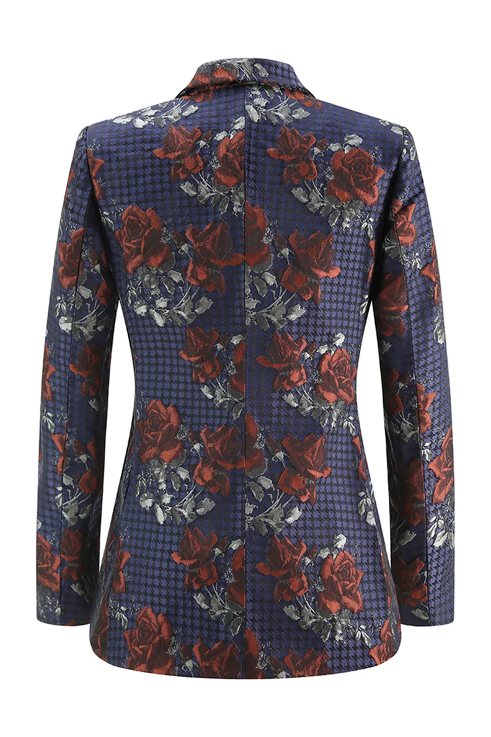 Blue Red Floral One Button Peak Lapel Women Suits sold by Zapaka product image thumbnail 4