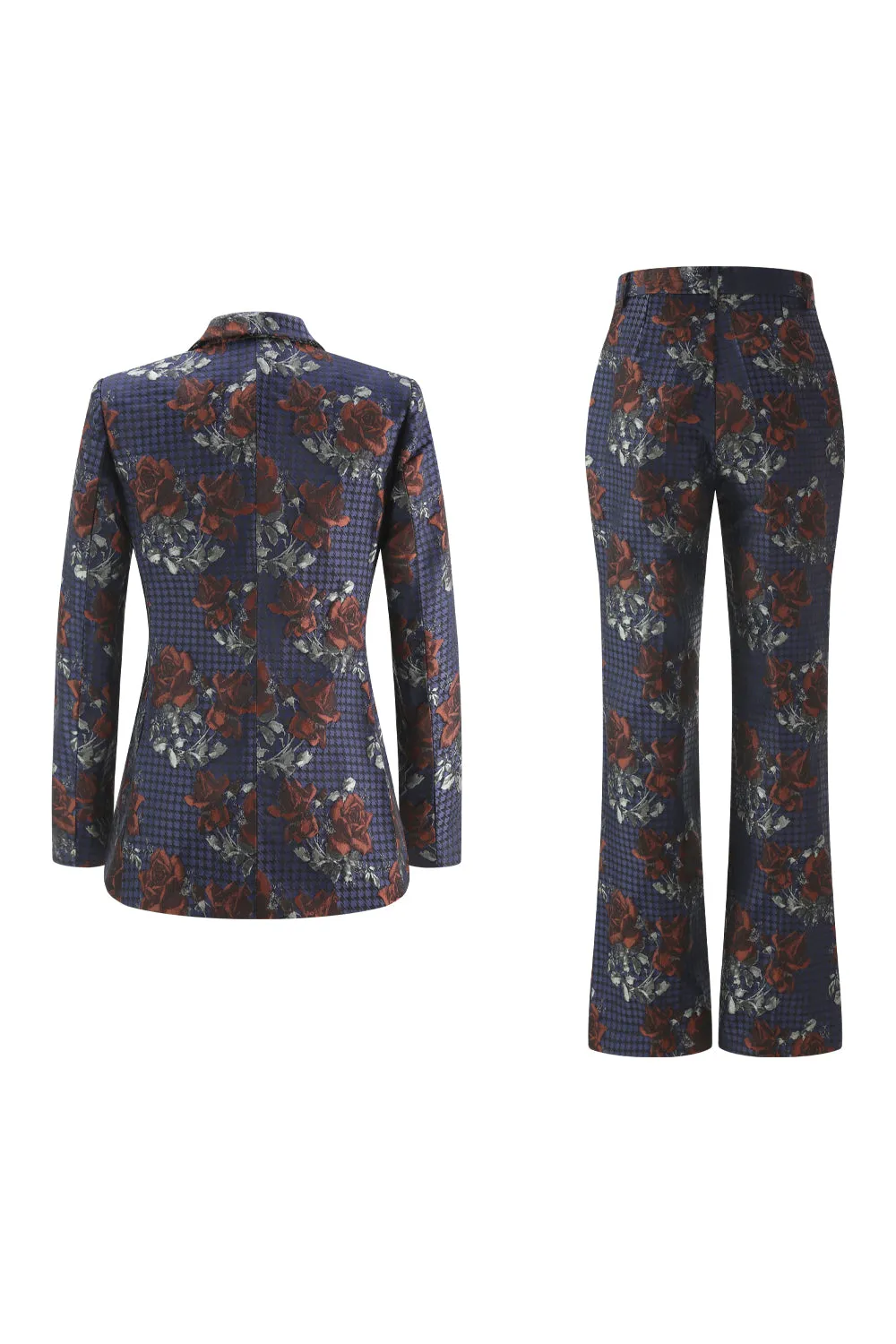 Blue Red Floral One Button Peak Lapel Women Suits sold by Zapaka product image thumbnail 2