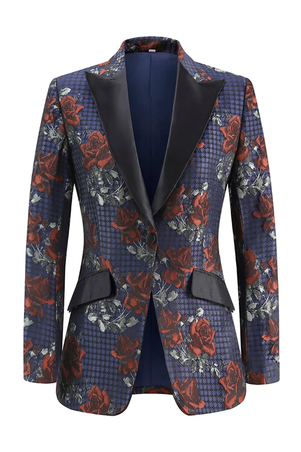 Blue Red Floral One Button Peak Lapel Women Suits sold by Zapaka product image thumbnail 3