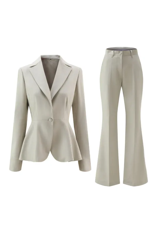 Grey Green Slim Fit 2-piece Women Suits with Button sold by Zapaka