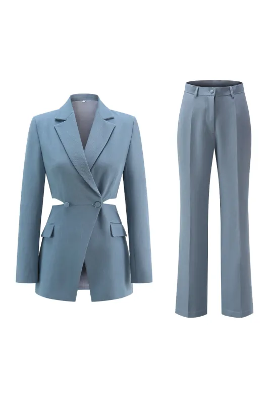 Grey Blue Notched Lapel 2 Pieces Cut Out Prom Suits sold by Zapaka