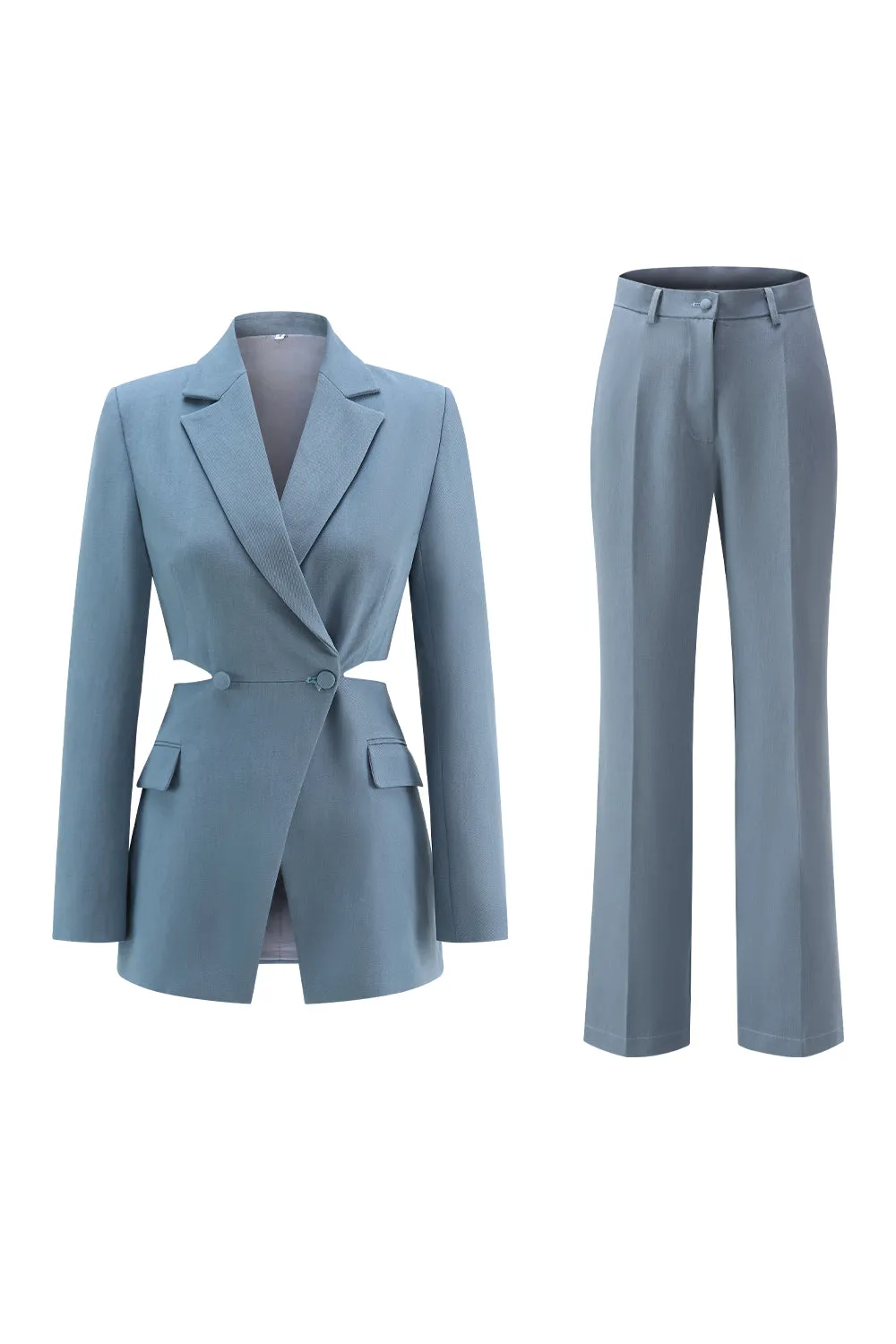 Grey Blue Notched Lapel 2 Pieces Cut Out Prom Suits sold by Zapaka