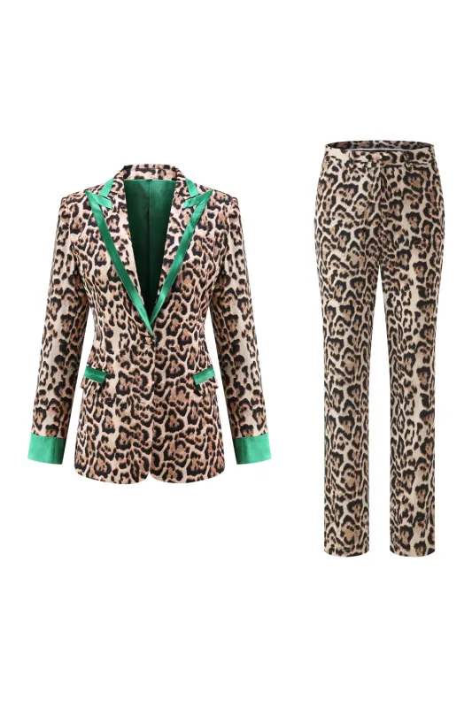 Coffee Leopard Peaked lapel 2 Pieces Prom Suits sold by Zapaka