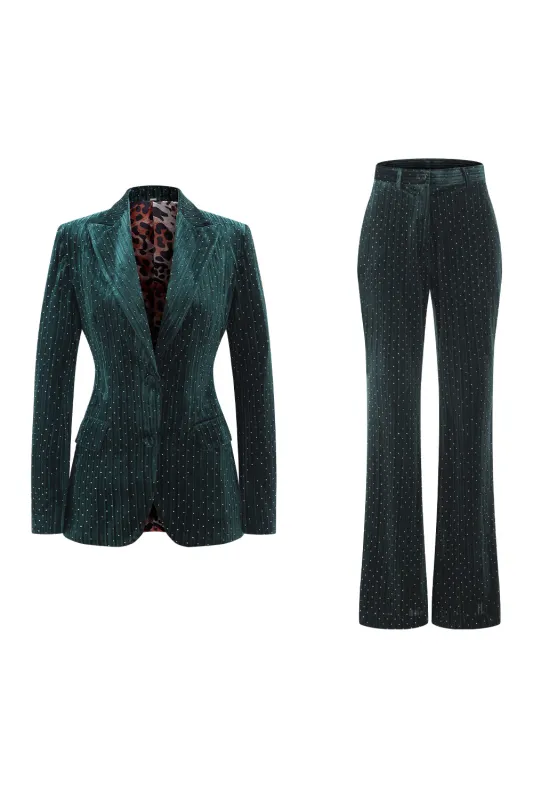 Dark Green Beaded Peaked lapel 2 Pieces Prom Suits sold by Zapaka