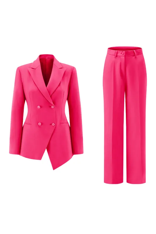 Fuchsia Peak Lapel 2-piece Women Suits with Buttons sold by Zapaka