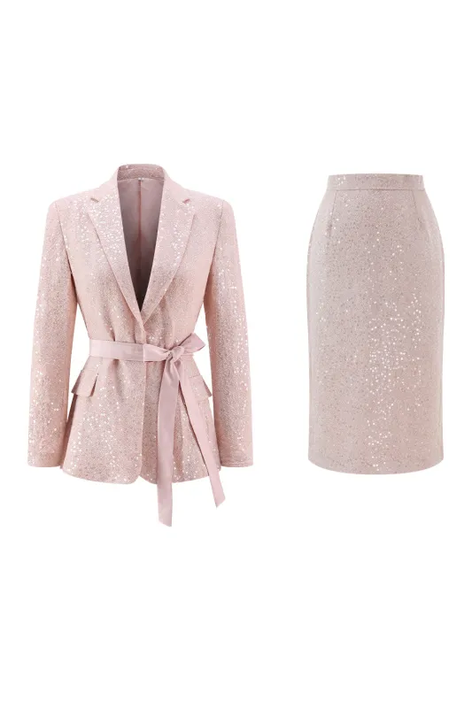 Pink Sequin 2 Pieces Notched lapel Midi Prom Suits sold by Zapaka