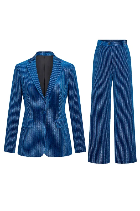 2-Piece Ink Blue Velvet Striped Women Prom Suits sold by Zapaka