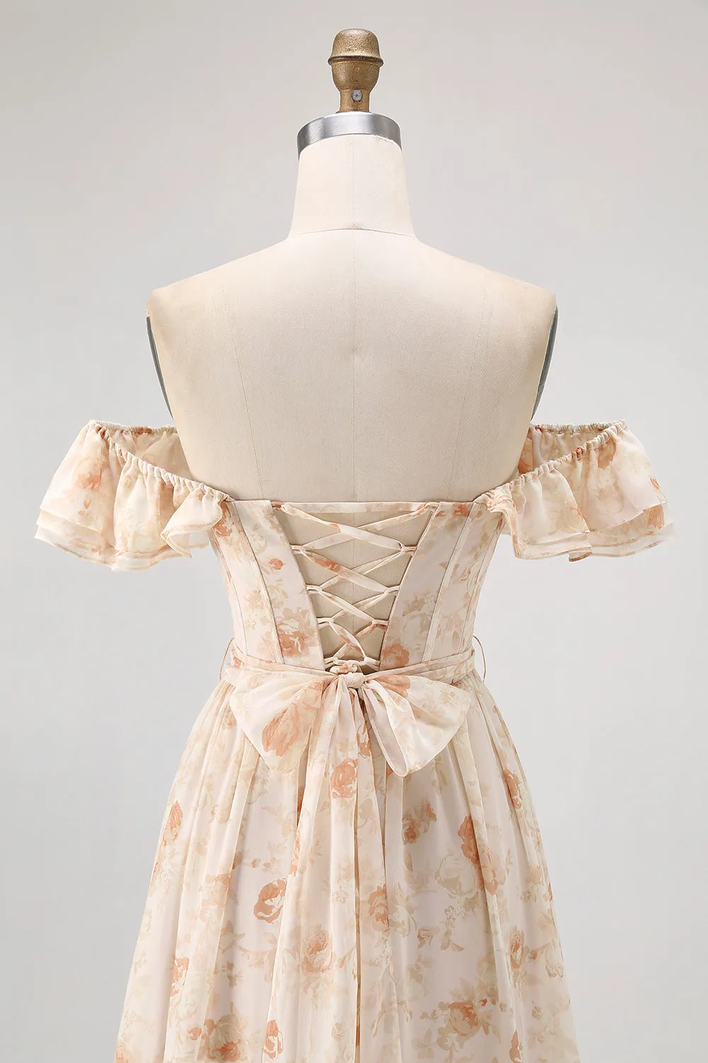 Champagne Flower Off The Shoulder Corset A-Line Bridesmaid Dress With Slit sold by Zapaka product image thumbnail 5