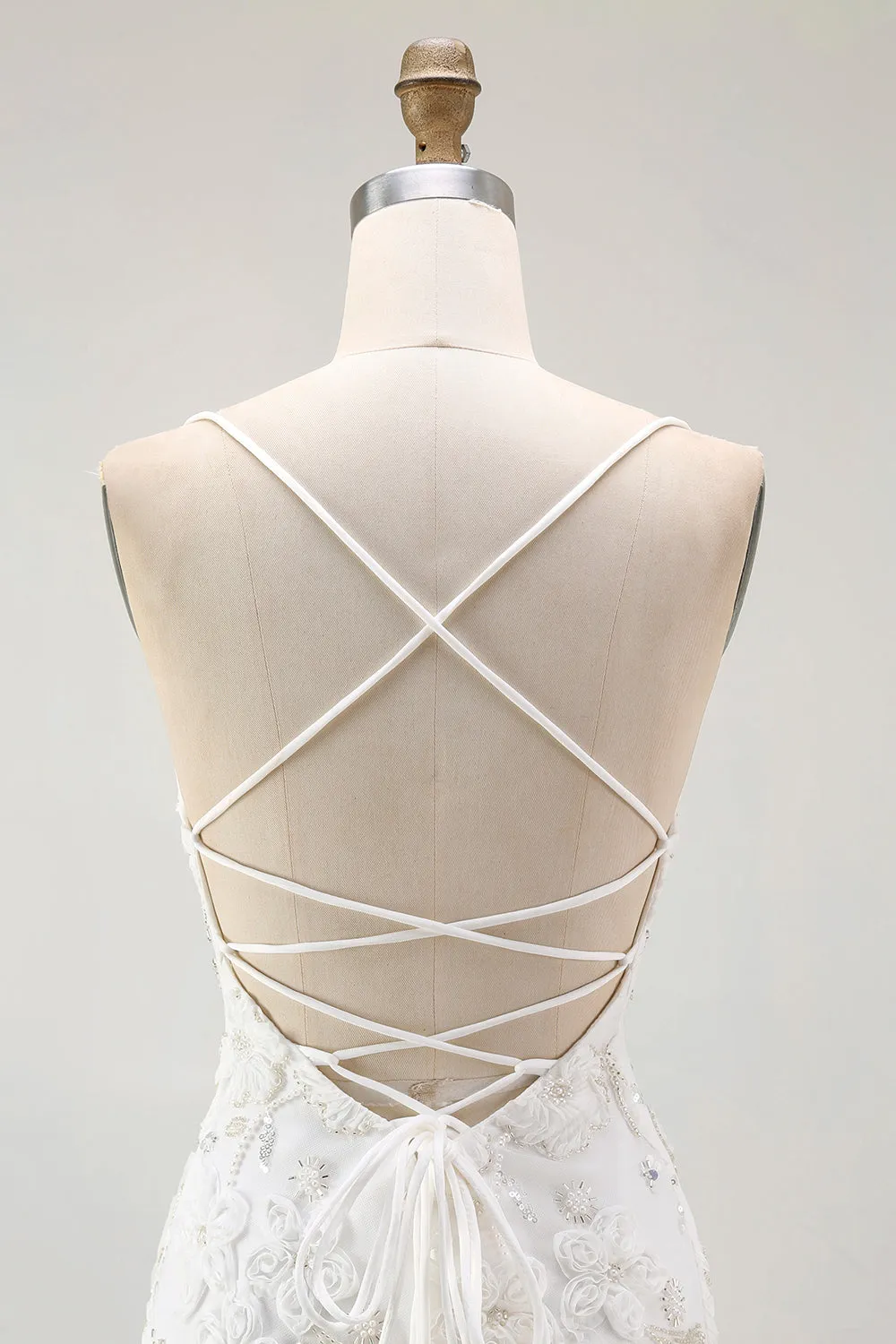 White Bodycon Spaghetti Straps Appliqued Homecoming Dress with Slit sold by Zapaka product image thumbnail 5