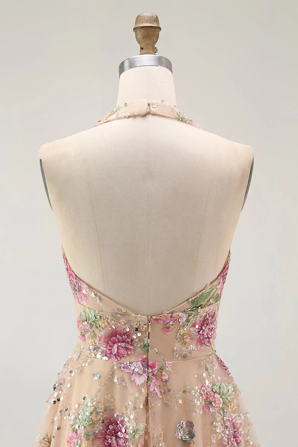 Sparkly Halter Floral Champagne A Line Halter Sequins Homecoming Dress sold by Zapaka product image thumbnail 5