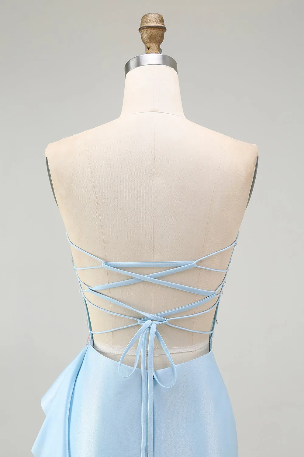 Sparkly Light Blue Strapless Corset Mermaid Beaded Long Prom Dress with Slit sold by Zapaka product image thumbnail 5