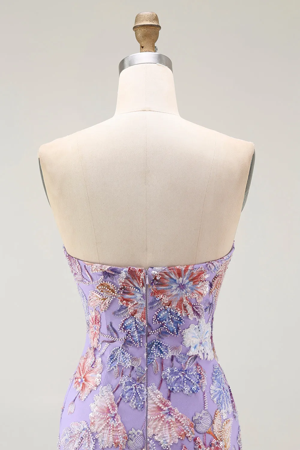 Strapless Purple Floral Sheath Prom Dress with Beading sold by Zapaka product image thumbnail 5