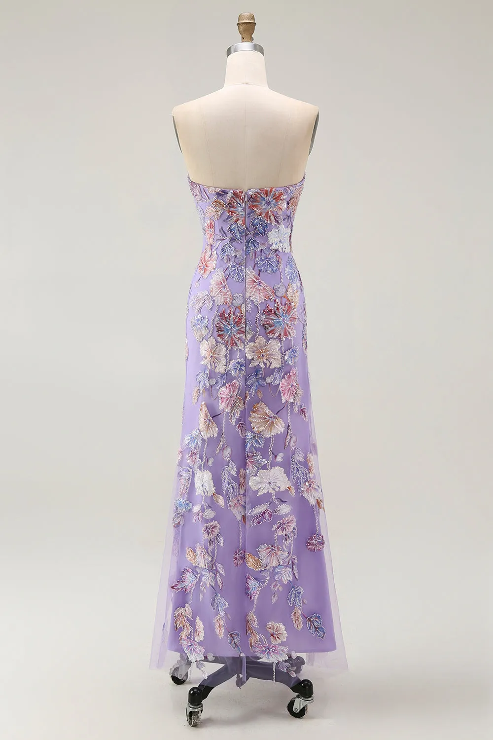 Strapless Purple Floral Sheath Prom Dress with Beading sold by Zapaka product image thumbnail 2