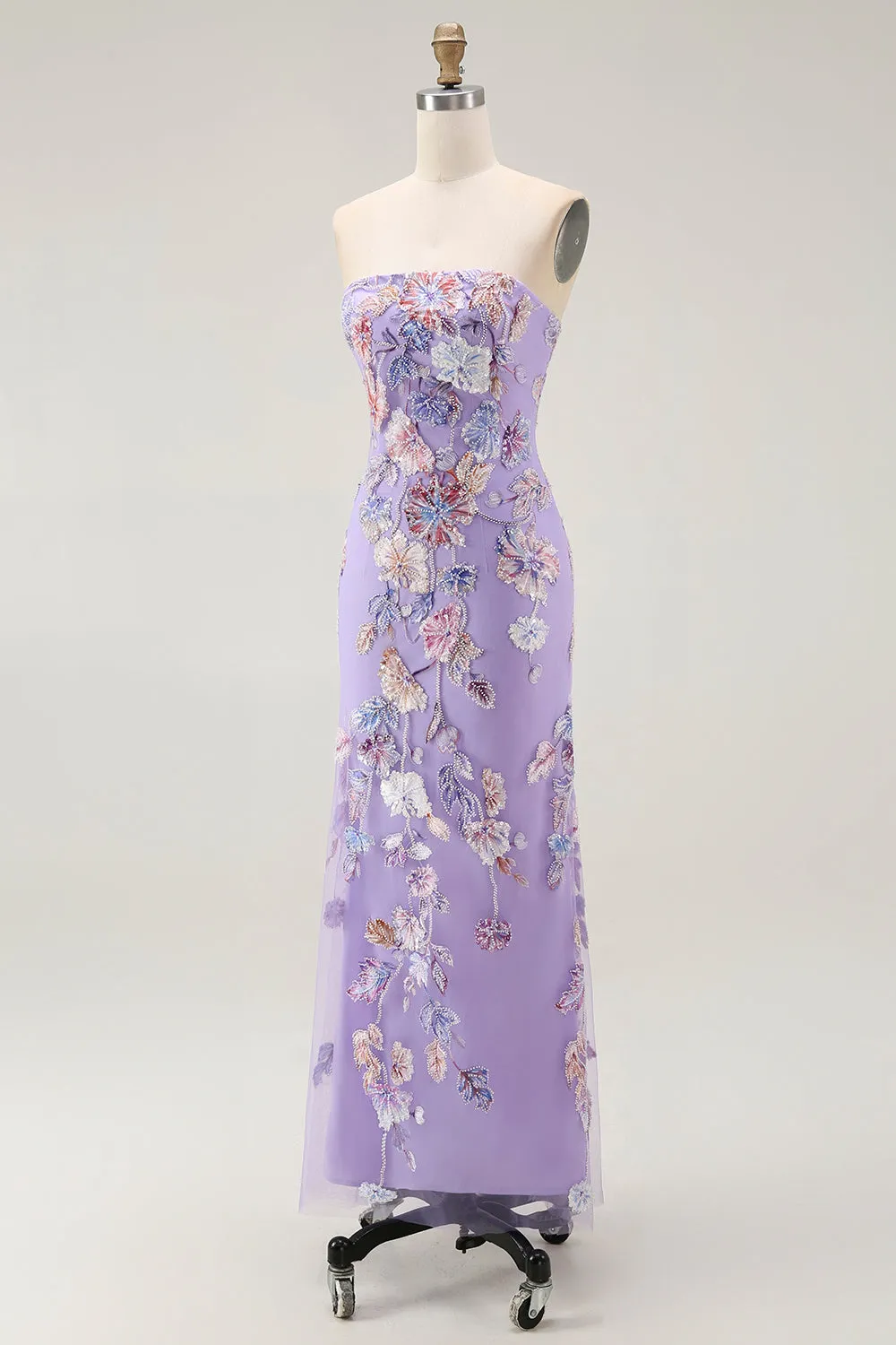 Strapless Purple Floral Sheath Prom Dress with Beading sold by Zapaka product image thumbnail 3