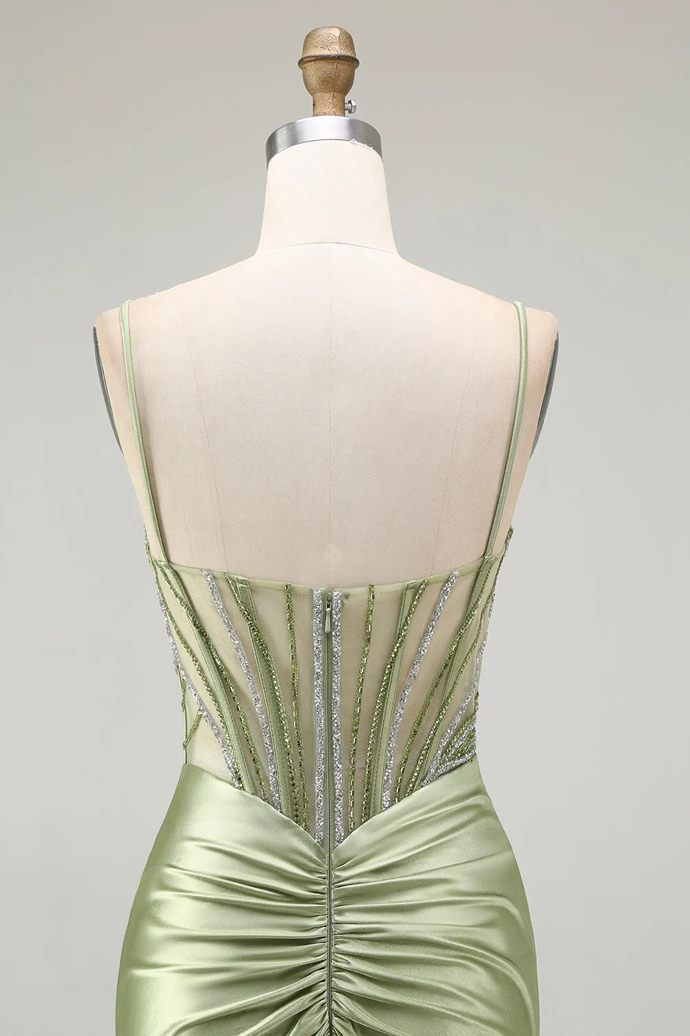 Green Mermaid Corset Ruched Satin Prom Dress with Slit sold by Zapaka product image thumbnail 5