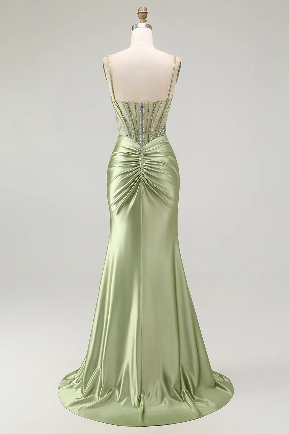 Green Mermaid Corset Ruched Satin Prom Dress with Slit sold by Zapaka product image thumbnail 2