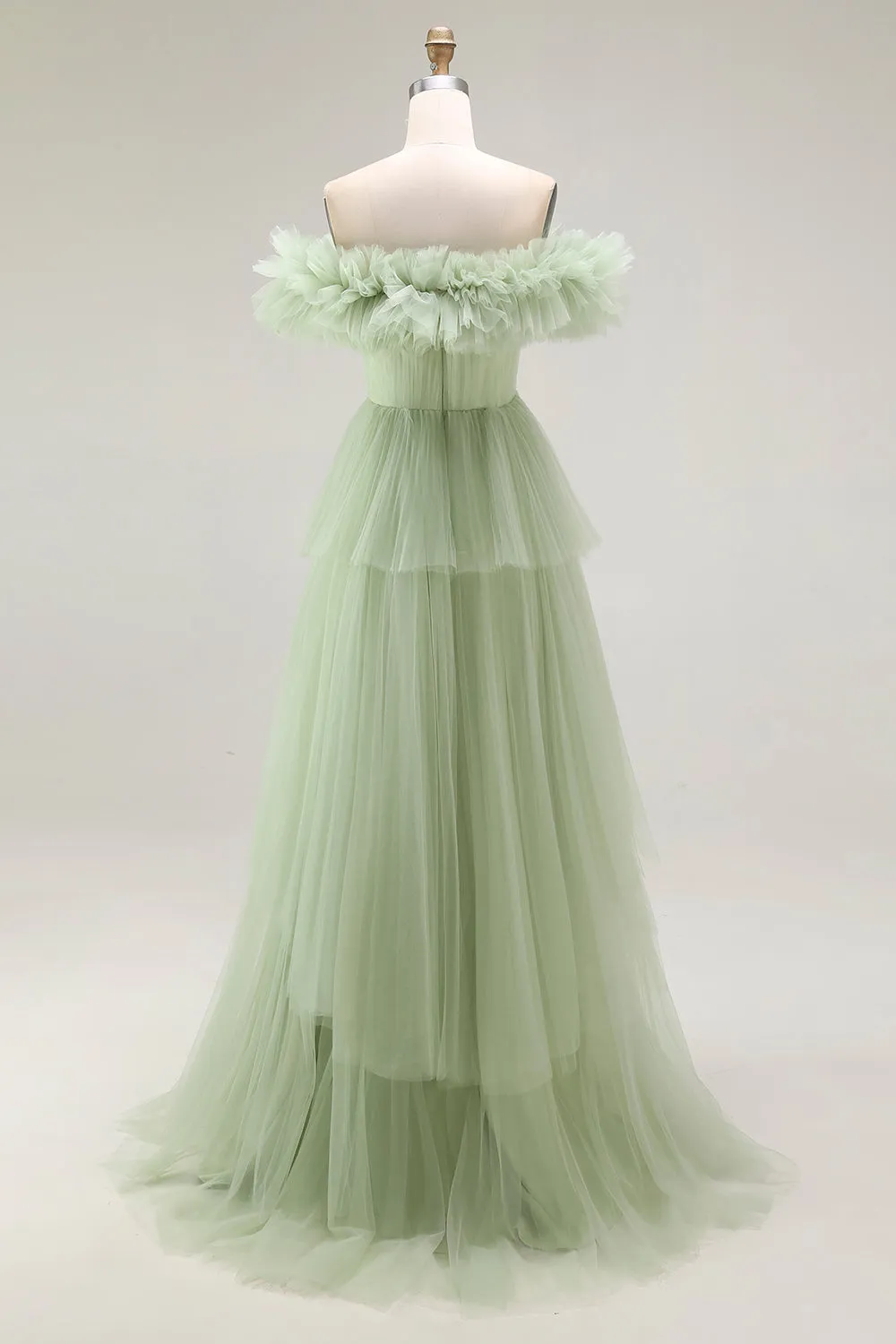 Dusty Sage Off The Shoulder A Line Ruffle Long Prom Dress sold by Zapaka product image thumbnail 2