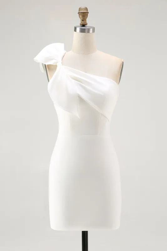 One Shoulder Bow Bodycon White Graduation Dress sold by Zapaka