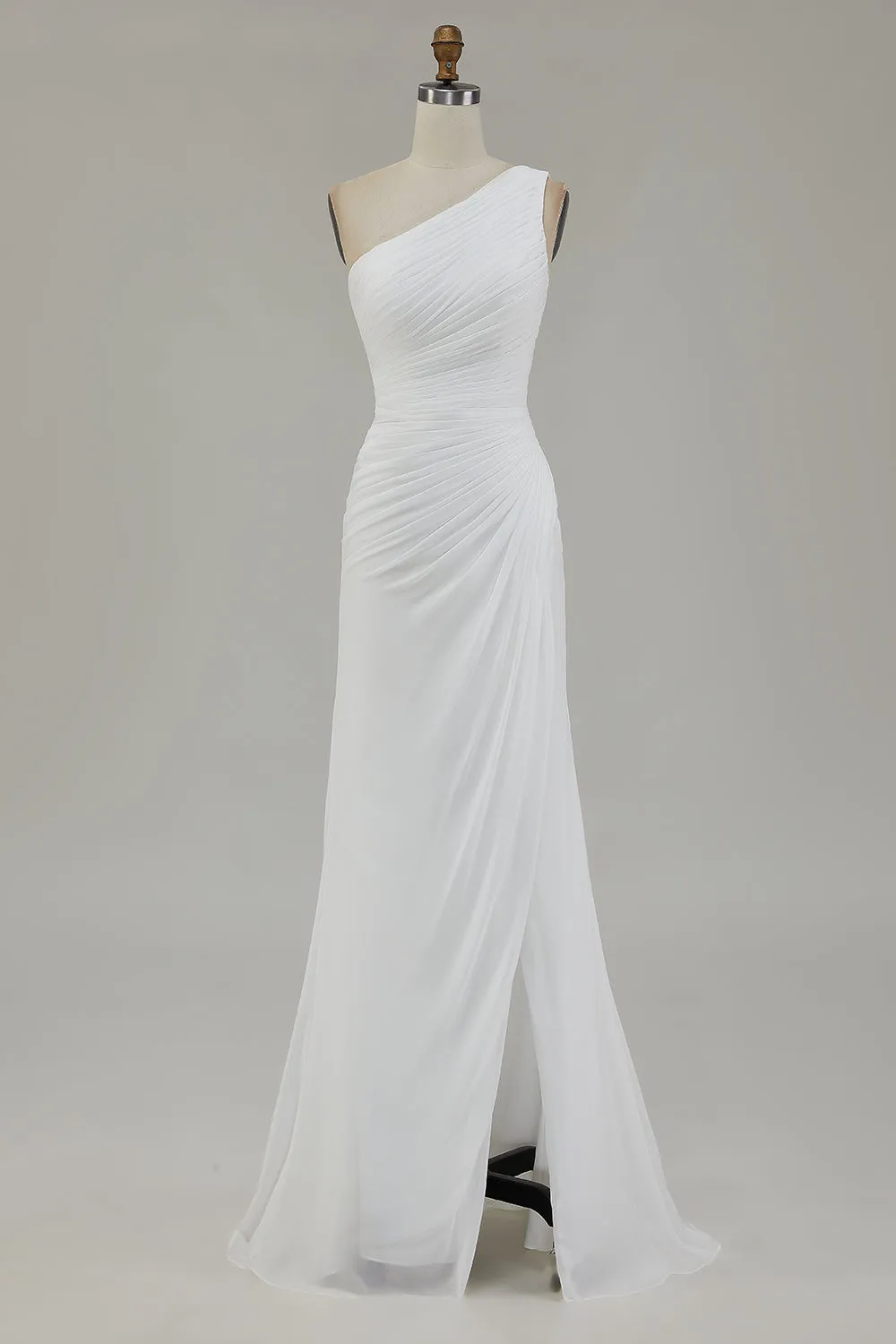 Ivory One Shoulder Long Sheath Beach Engagement Dress with Slit sold by Zapaka