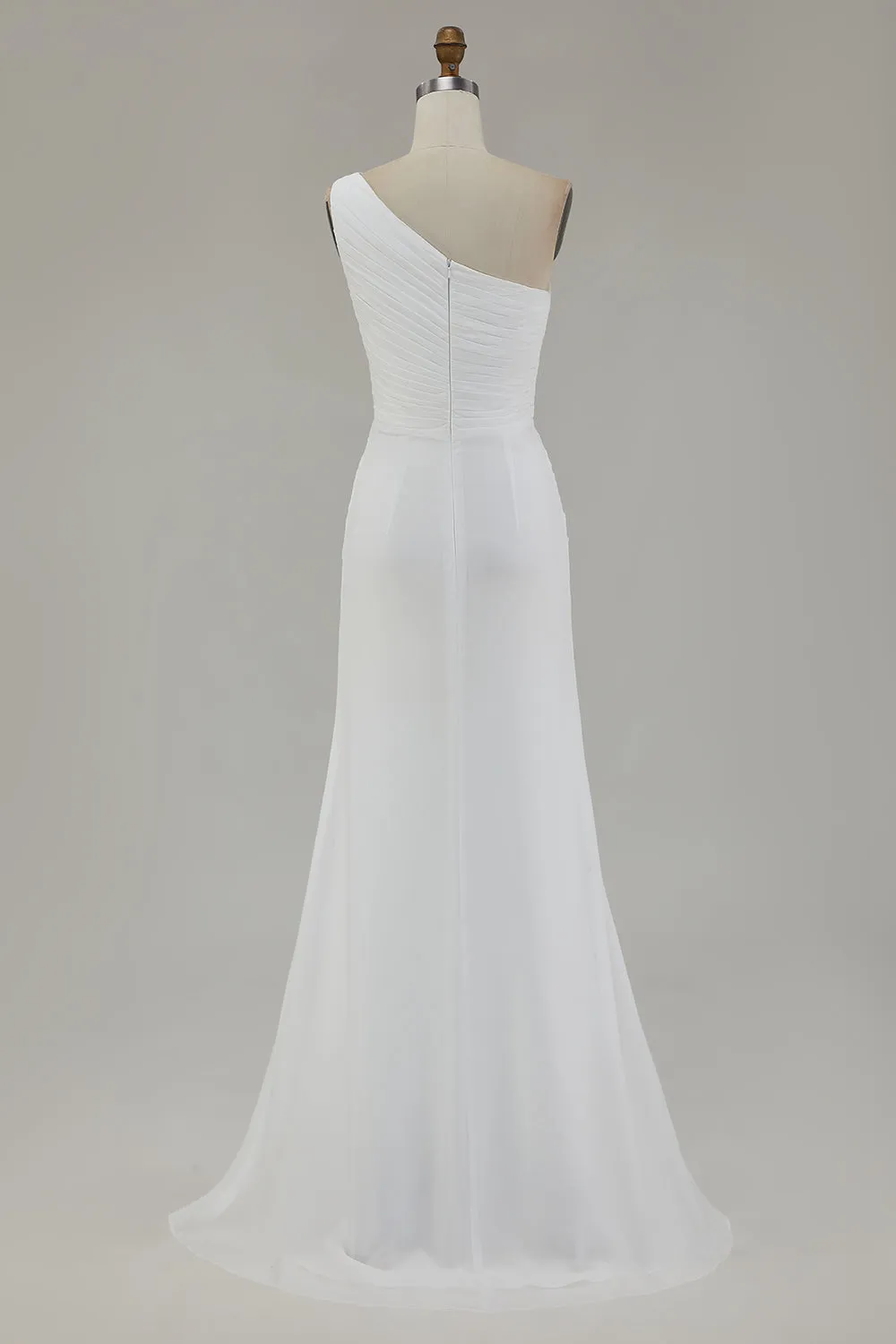 Ivory One Shoulder Long Sheath Beach Engagement Dress with Slit sold by Zapaka product image thumbnail 2