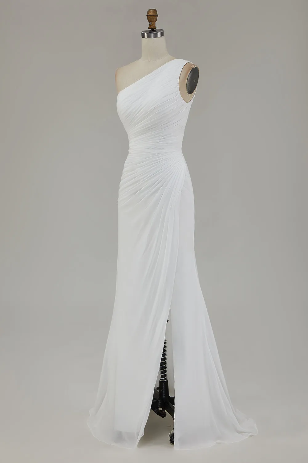 Ivory One Shoulder Long Sheath Beach Engagement Dress with Slit sold by Zapaka product image thumbnail 5