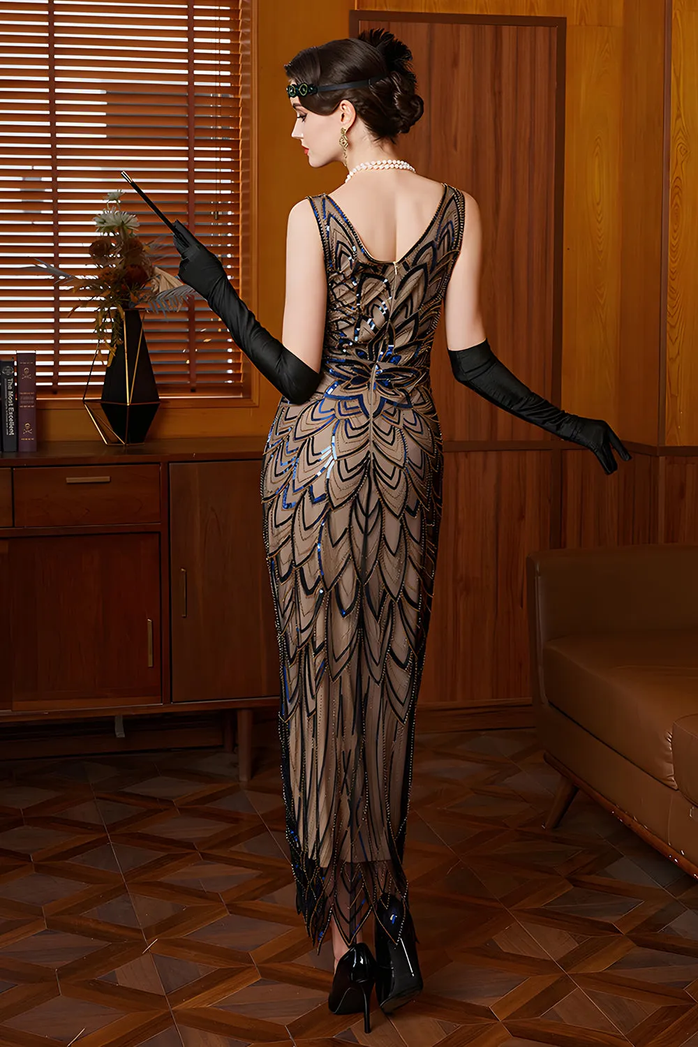 Sparkly Black Apricot Sequins Sheath 1920s Dress sold by Zapaka product image thumbnail 2