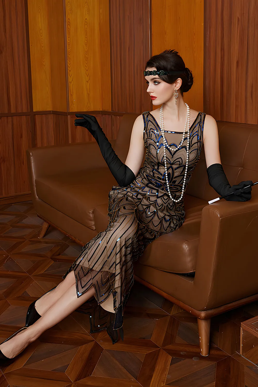 Sparkly Black Apricot Sequins Sheath 1920s Dress sold by Zapaka product image thumbnail 3
