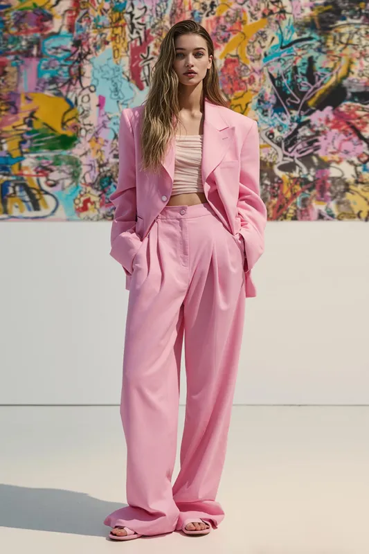 Pink Peak Lapel Satin 2 Piece Women Prom Suits with Pockets sold by Zapaka