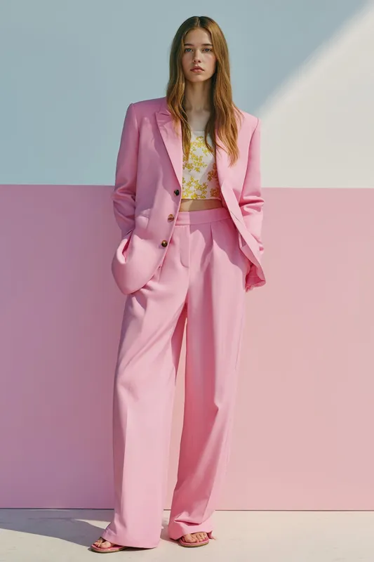 Pink Single Breasted 2 Piece Satin Prom Suits with Pockets sold by Zapaka