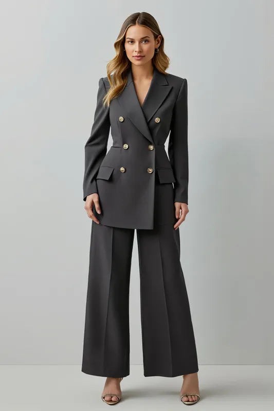 Dark Grey Peak Lapel 2 Piece Double Breasted Business Suits sold by Zapaka