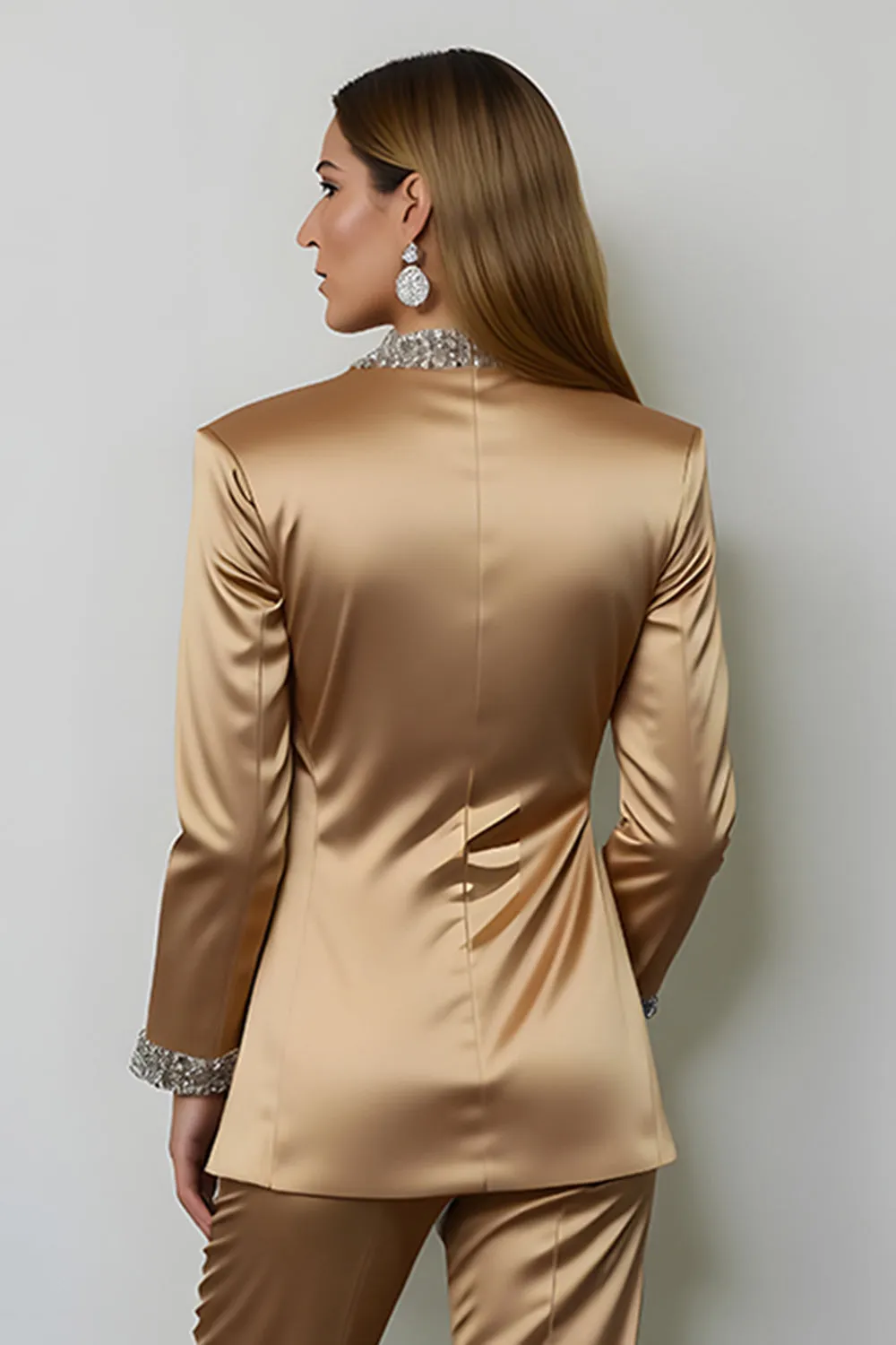 Sparkly Dark Golden Peak Lapel 2 Piece Women Prom Suits sold by Zapaka product image thumbnail 4