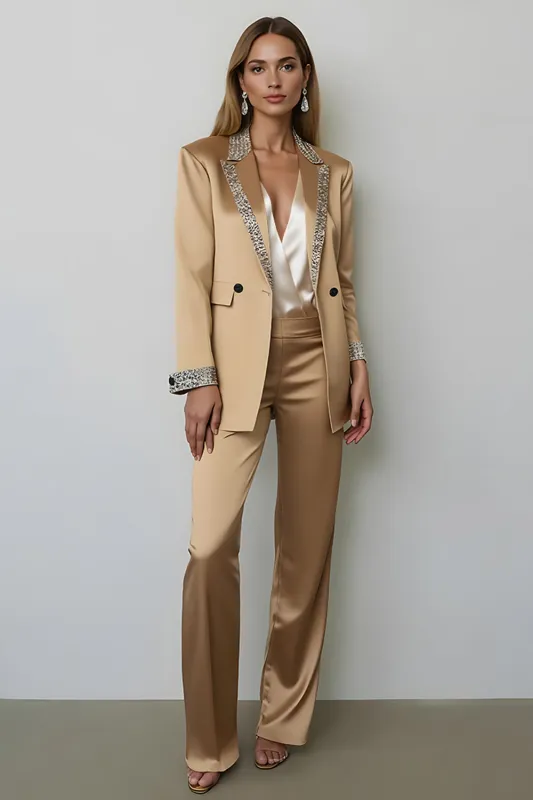 Sparkly Dark Golden Peak Lapel 2 Piece Women Prom Suits sold by Zapaka