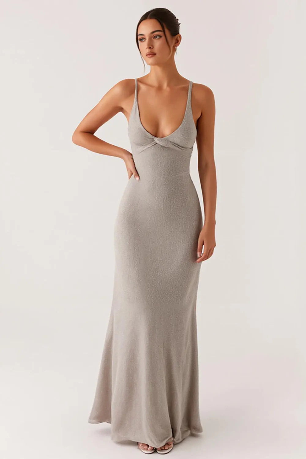 Grey Spaghetti Straps Lace Up Back Mermaid Formal Dress sold by Zapaka