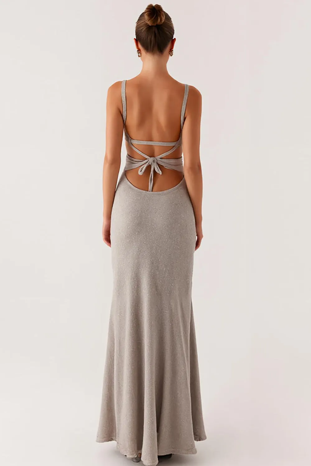 Grey Spaghetti Straps Lace Up Back Mermaid Formal Dress sold by Zapaka product image thumbnail 2