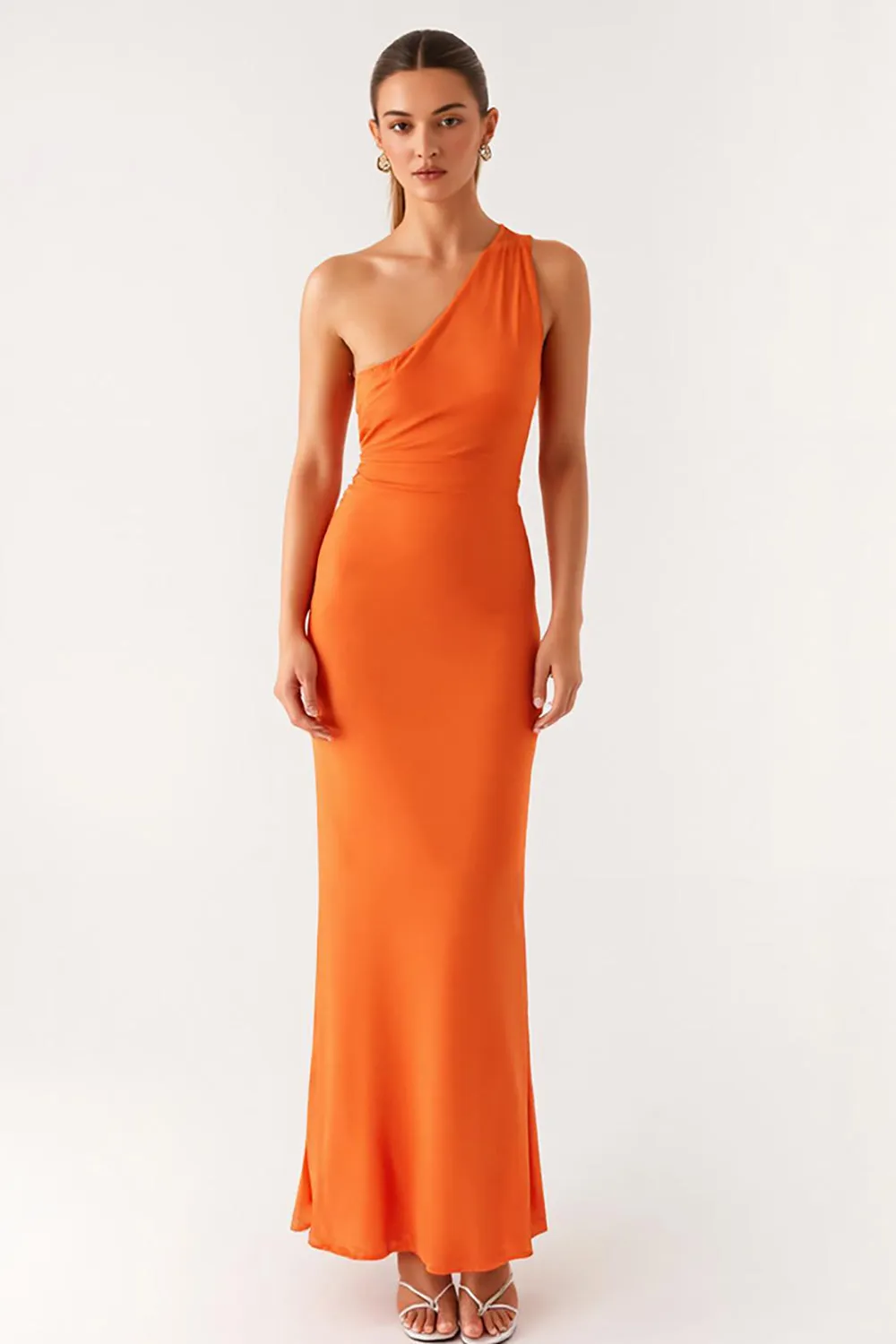 One Shoulder Orange Sheath Formal Dress sold by Zapaka