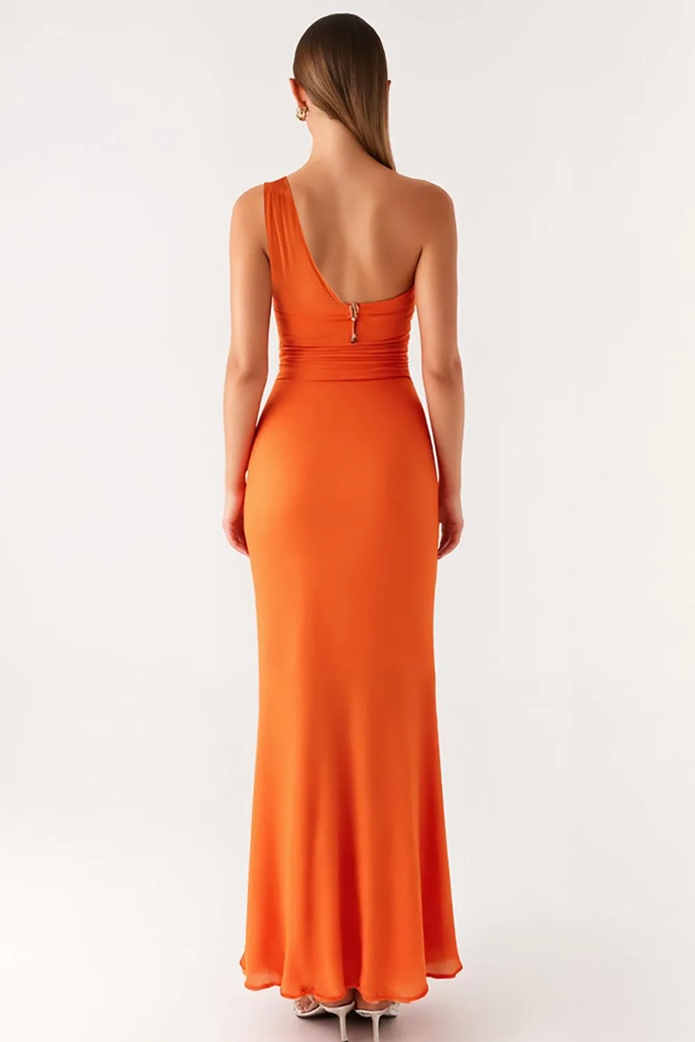 One Shoulder Orange Sheath Formal Dress sold by Zapaka product image thumbnail 2