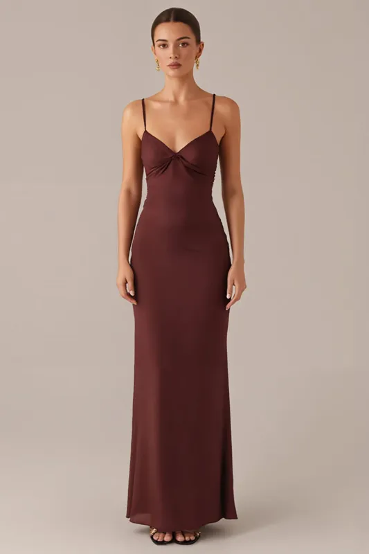 Plum Spaghetti Straps Sheath Formal Dress sold by Zapaka